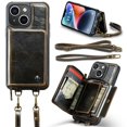 thumbnail image 2 of Decase for Apple iPhone 15 Plus 6.7 Inch (2023 Release),iPhone 15 Plus Wallet Case With Crossbody & Wrist Strap,Zipper Card Pocket Stand Rugged PU Leather Phone Cover,for iPhone 15 Plus - Black, 2 of 9