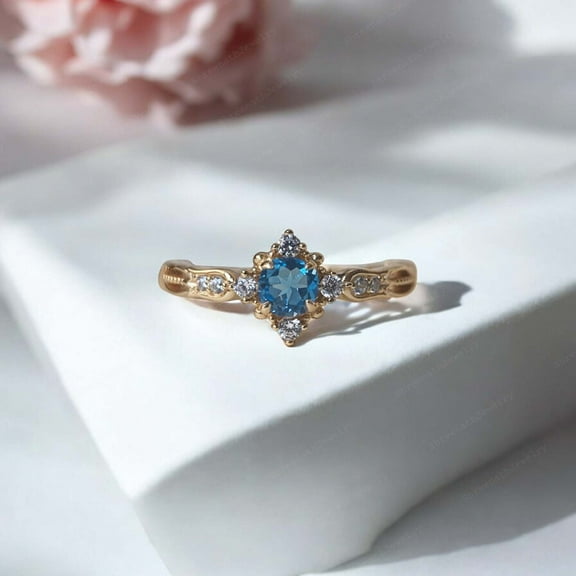 SHREENATHJEWELRY 6MM / 2CT Round Shape Topaz Bridal Wedding Ring CZ Diamond Engagement Jewelry November Birthstone Gift Ring