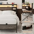 thumbnail image 3 of Homieasy Twin Size Bed Frame with Storage Headboard, Power Socket and Smart LED Lights, Sturdy and Stable Platform Bed, Heavy Duty Metal Slats, Noise Free, Easy to Assemble, Black Oak, 3 of 7