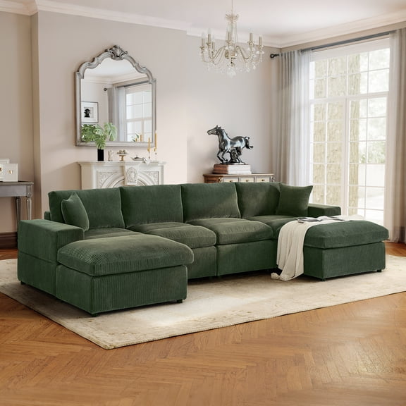 AENKYO U-Shaped Modular Sectional Sofa, Deep Seat Convertible Couch with Chaise for Living Room,Green