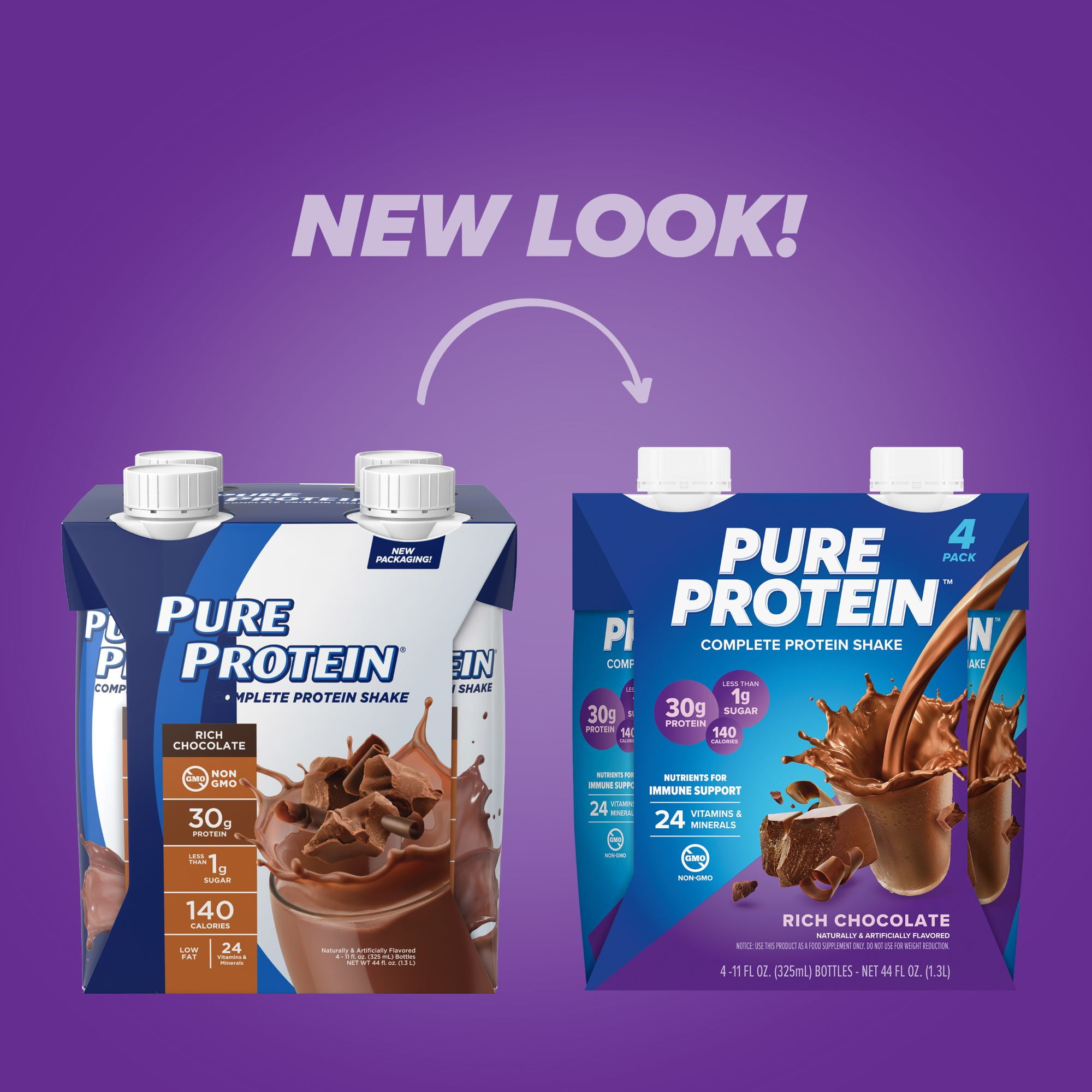 (3 pack) Pure Protein Shake, Rich Chocolate, 30g Protein, Gluten Free, 11 fl oz, 4 Ct