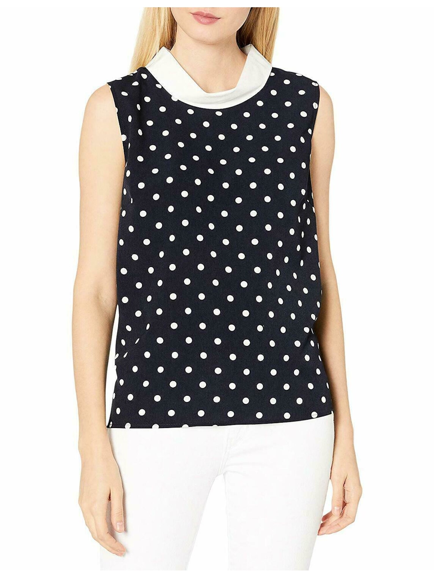 navy polka dot top women's