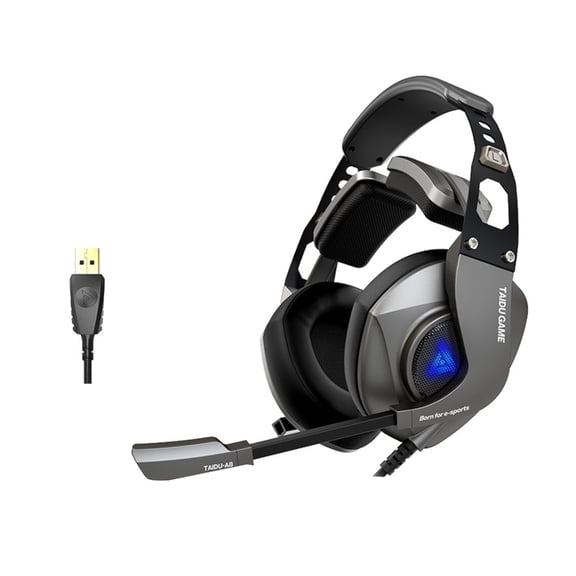 Necvior USB Gaming Headset With Microphone with Color Light Adjustable Over Ear Corded Headphones With Sound Control