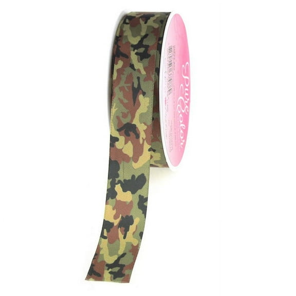 Camouflage Green Polyester Ribbon, 7/8-inch, 4-yard