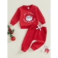 thumbnail image 4 of Toddler Baby Girl Boy Christmas Outfits 0 6 12 18 24 Months 2T 3T Santa Claus Letter Embroidery Long Sleeve Sweatshirt with Solid Pants Clothing Set, 4 of 9