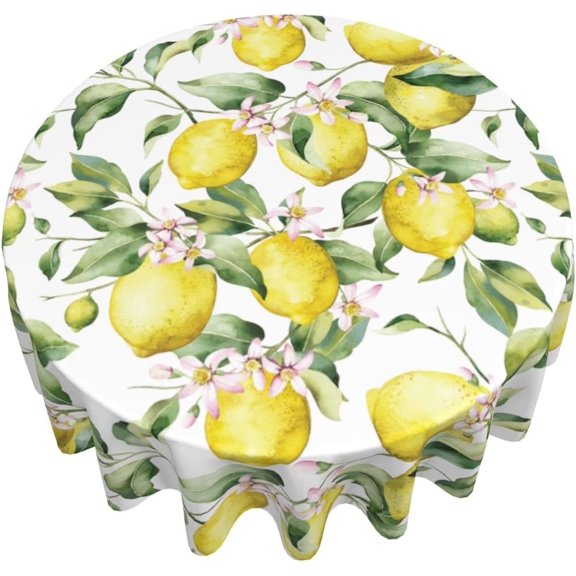 Lemon Round Tablecloth Waterproof Fabric Table Cover Washable 60” Table Cloth for Kitchen Dining Room Party Picnic