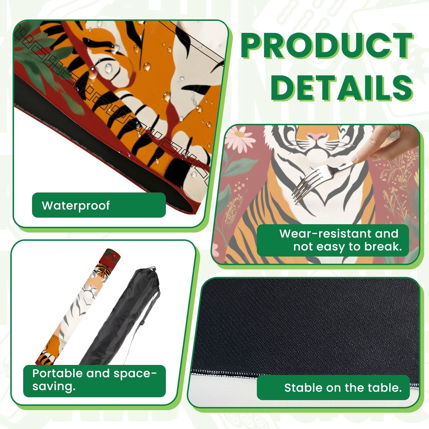 Mahjong Mat 31.5" x 31.5" Majestic Tiger Sitting Among Colorful Flowers Red Illustrated Nature Non-Slip Noise Reduction American Mahjong Tiles Table Cover for Dominoes Poker Card Board Games Gift