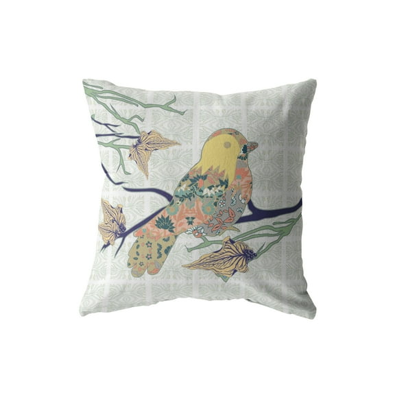 Singing Bird Broadcloth Indoor Outdoor Zippered Pillow Light Green
