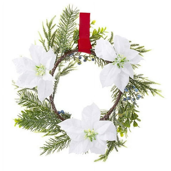 Darice Christmas Poinsettia Wreath Juniper, Boxwood - 14 Inches