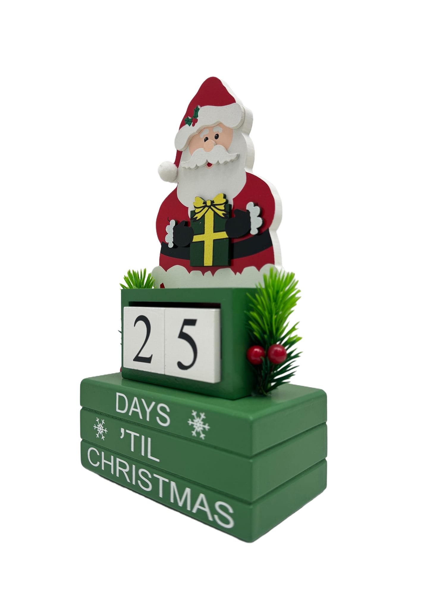 Holiday Time 10" wood Santa Advent Calendar with removable blocks to change the countdown date, Santa Claus Advent Calendar