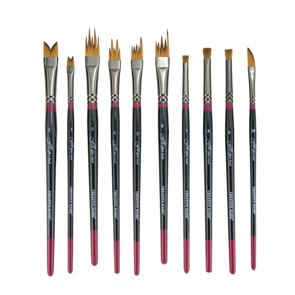 Creative Mark FX Special Effects Paint Brush Set Unique Ribbon, Multi-Line, Angular Dabber Style Professional Artist Paintbrushes for Watercolor, Thinned Acrylics & Oil Paint - Set of 10