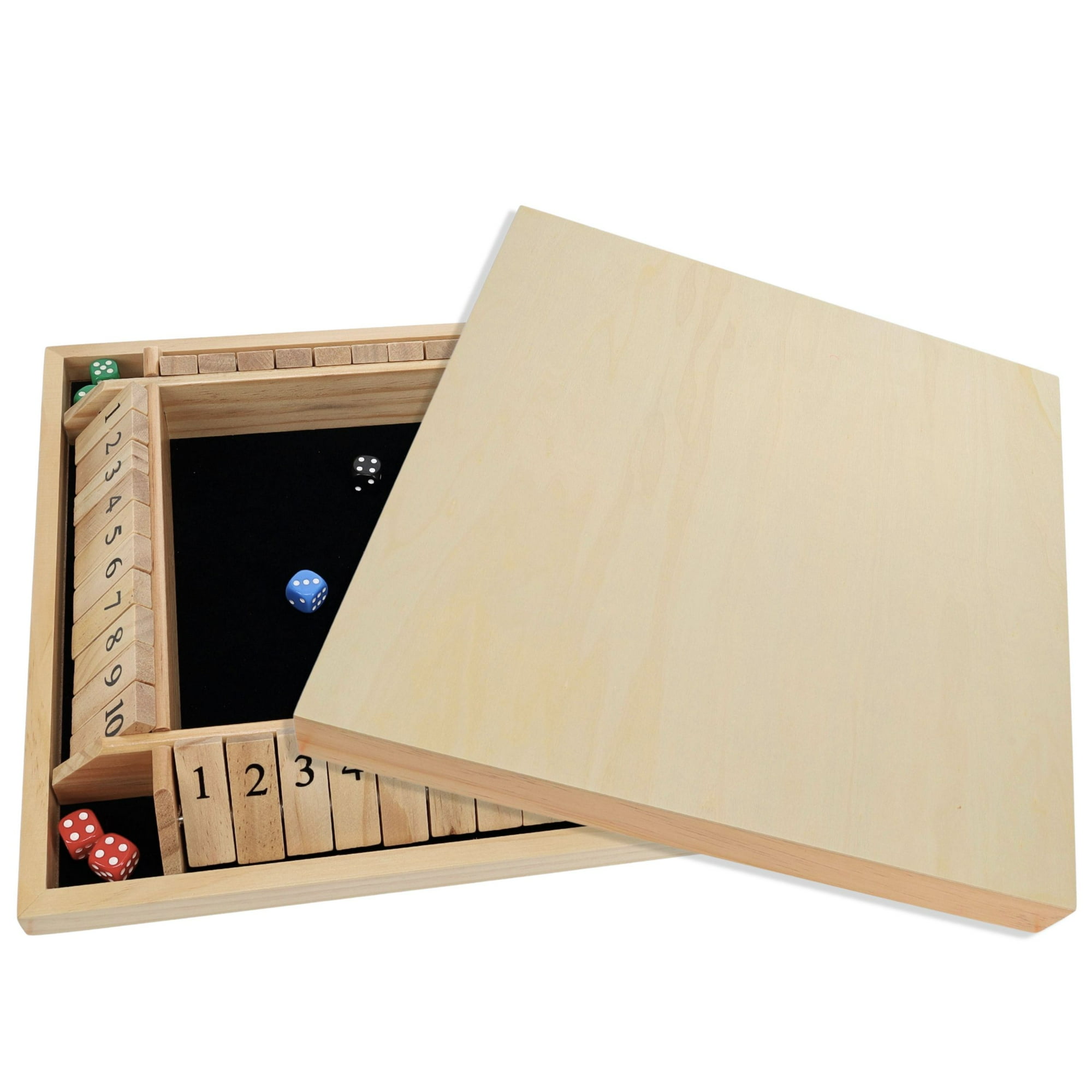 WE Games 4 Player Shut The Box Dice Game - Walnut Stained Wood - 14 In.