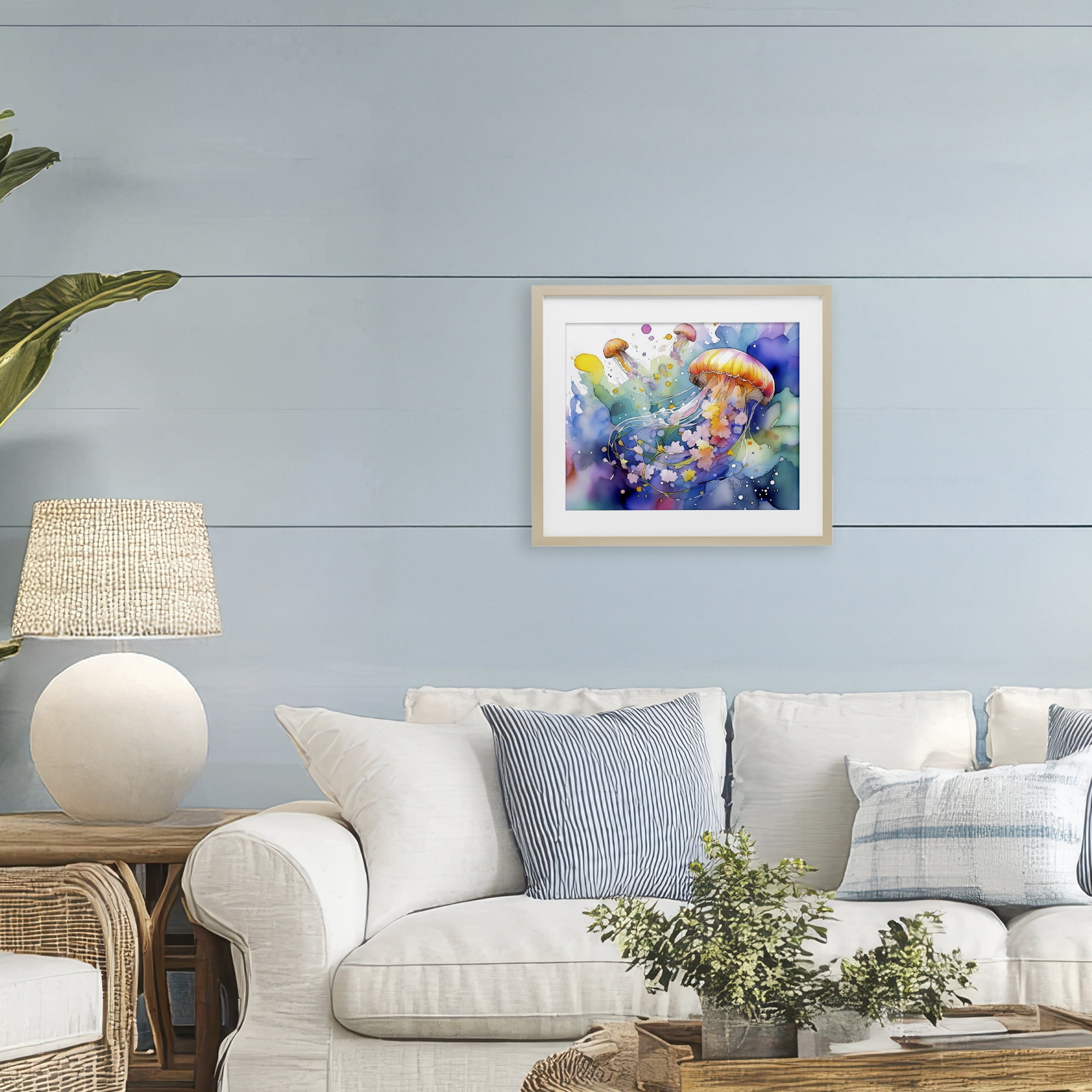 Stupell Industries Neon Jellyfish Underwater Birch Framed Print Under Glass, design by Shelly Craig