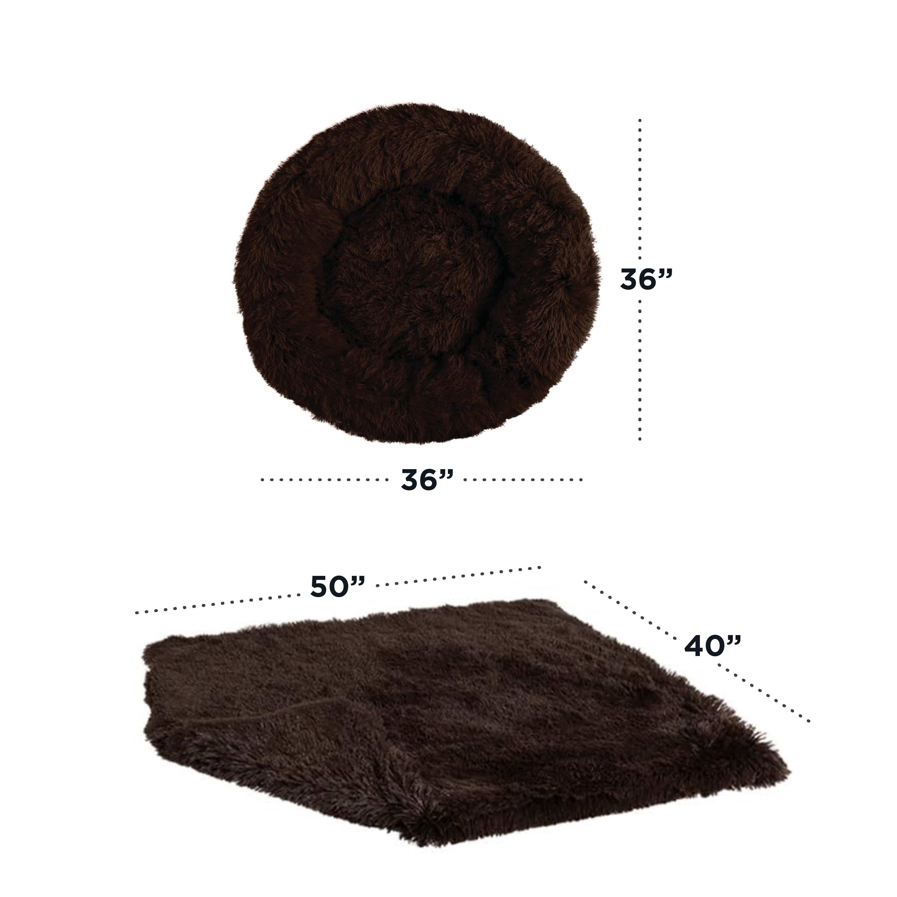 Best Friends by Sheri Bundle Set The Original Calming Shag Donut Cuddler Cat and Dog Bed + Pet Throw Blanket, Dark Chocolate, Large, 36x36