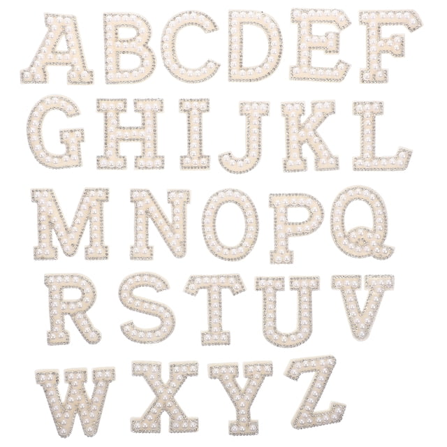 26Pcs Letter Patches Iron On Patches Decorative Alphabet Patches Pearl Design DIY Sewing Patches
