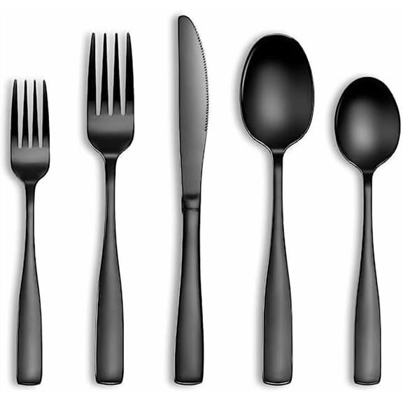 40 Pcs Black Silverware Set, Stainless Steel Flatware Set for 8, Food-Grade Cutlery Set, Mirror Polished Tableware Eating Utensils Set for Home Kitchen, Include Knife Fork Spoon Set, Dishwasher Safe