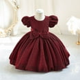 thumbnail image 2 of Jalioing Bubble Sleeve Princess Dress for Kids Girl Bow Ruched Puffy Dresses Birthday Party Baby Girls Skirts (3-4 Years, Red), 2 of 6