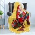 thumbnail image 4 of Christmas Soft Flannel Fleece Throw Blanket, Little Child Sitting on Santa Knee with Gifts Doll and Toy Train Kids Design, Cozy Plush for Indoor and Outdoor Use, 50" x 70", Multicolor, by Ambesonne, 4 of 5