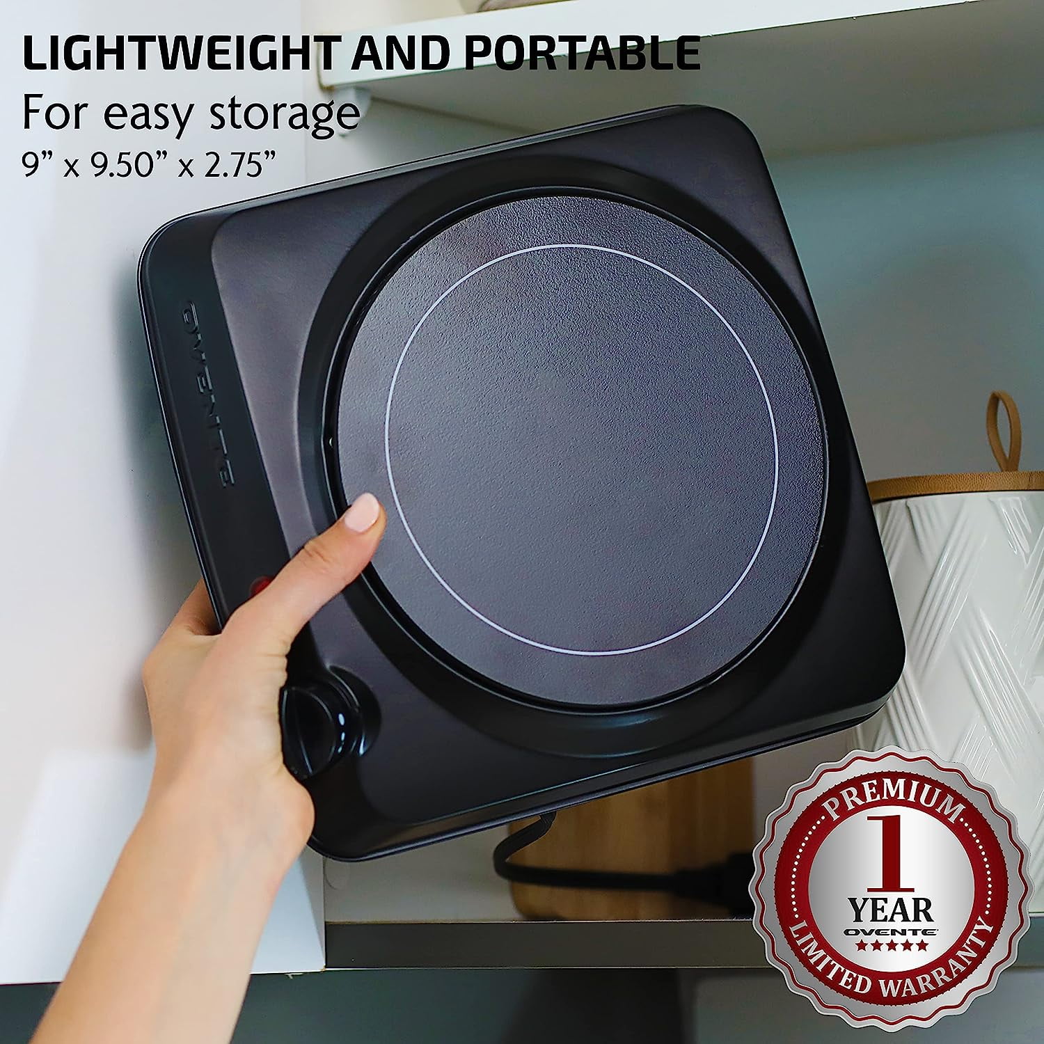 OVENTE Countertop Infrared Single Burner, 1000W Electric Hot Plate with 7” Ceramic Glass Cooktop, 5 Level Temperature Setting & Easy to Clean Base, Compact Stove for Home Dorm Office, Black BGI101B