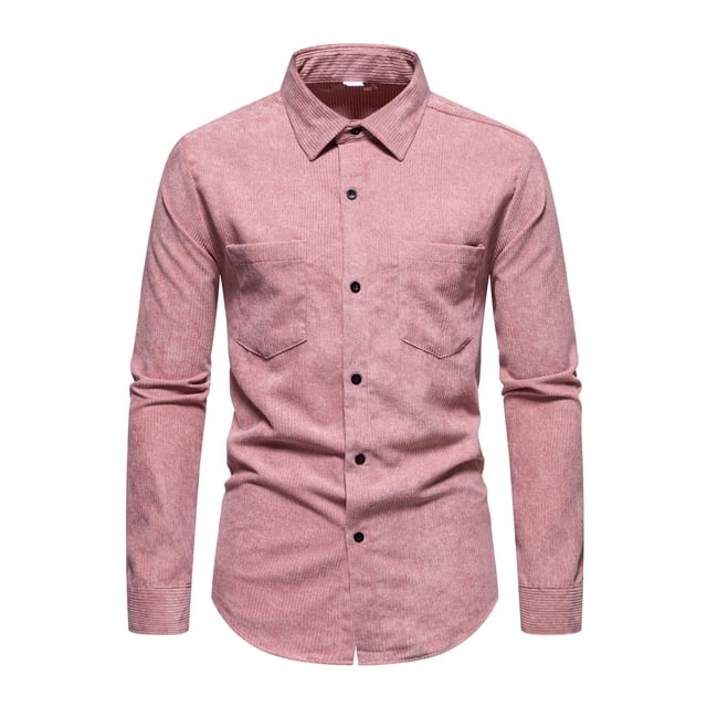 Fashnice Chemise Homme Col à Revers Chemise Boutonnée Coupe Régulière Tunique de Vacances Rose m