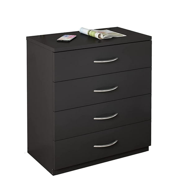 YJETYH 4-Drawer Wood Dresser - 25.98×13×28.7inch (66×33×73cm), MDF Wood Material, Black, Small Space Storage Cabinet for Living Room/Home Office​