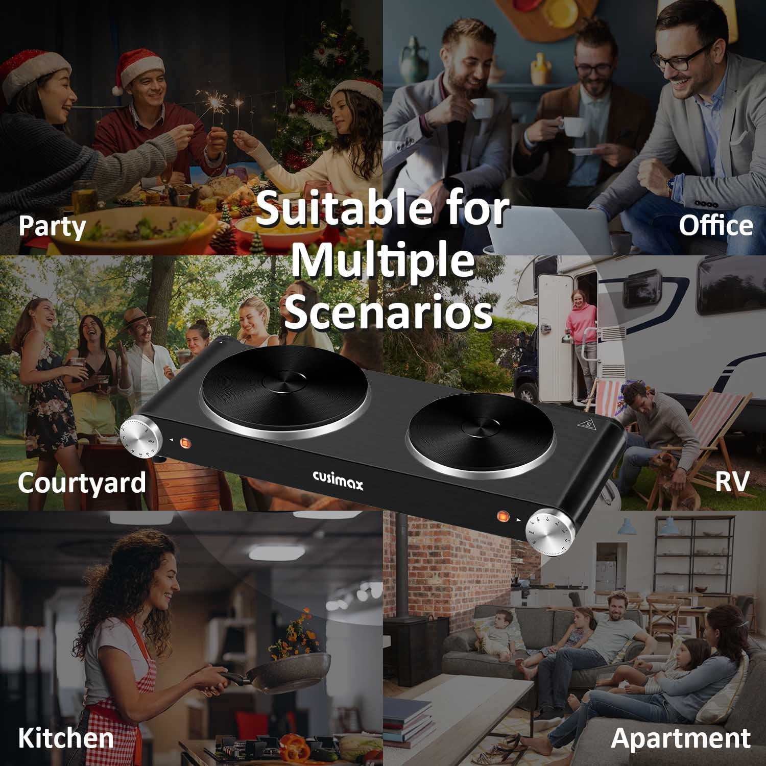 Hot Plate for Cooking 1800W Portable Electric Double  Countertop Cooktop Cast Iron Stove Heating Plate with 7 Power Levels Adjustable Temp Control, Compatible for All Cookwares