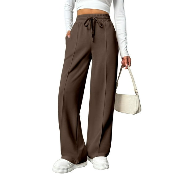 Pinspark Baggy Wide Leg Sweatpants for Women High Waisted Long Pant Loose Straight Leg with Two Side Pockets