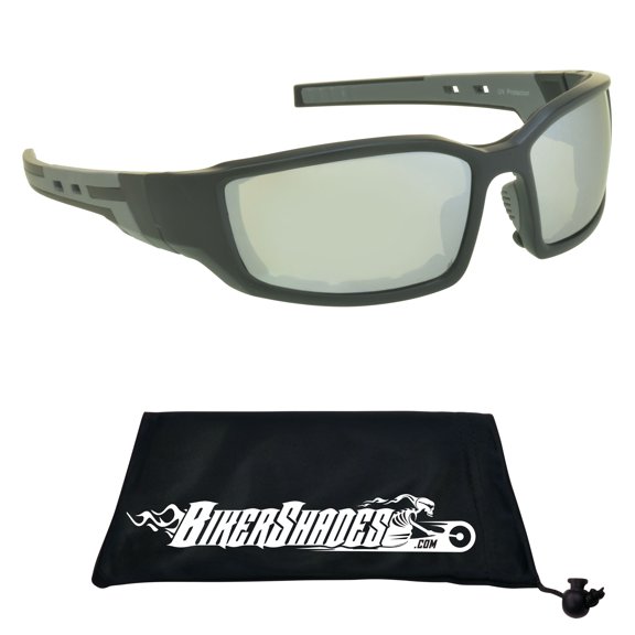 Bikershades Motorcycle Performance Sunglass Safety Foam Padded Adult Male Mirrored Silver Lens