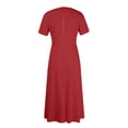 thumbnail image 7 of LWavelet Women's Plus Size Maxi Dress Short Sleeve Round Neck Tie Waist Casual Flowy Dress with Pockets Red XL, 7 of 7