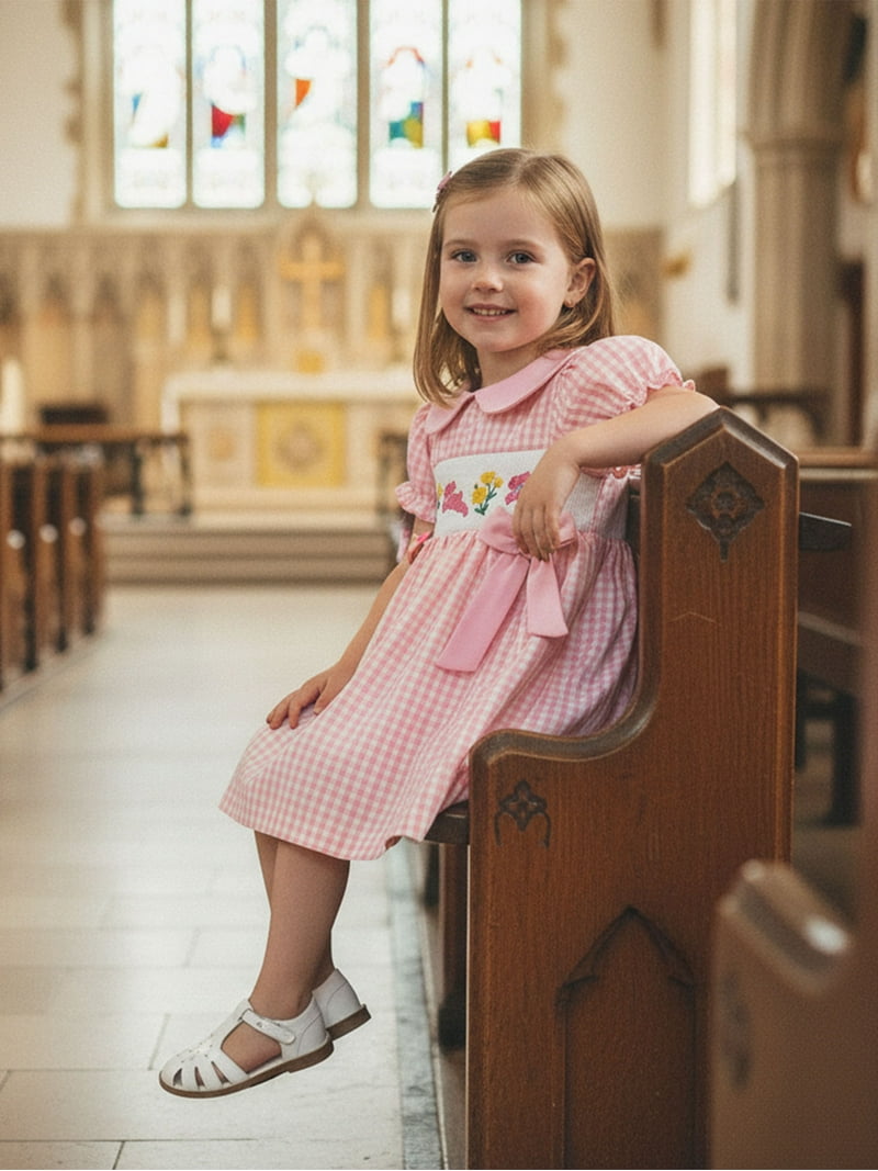 short sleeve easter dresses Toddler Little Baby Girl Easter Outfit Bunny Embroidery Smocked Dress Short  Sleeve Doll Collar Bow Plaid Easter Dress Cute Summer Clothes
