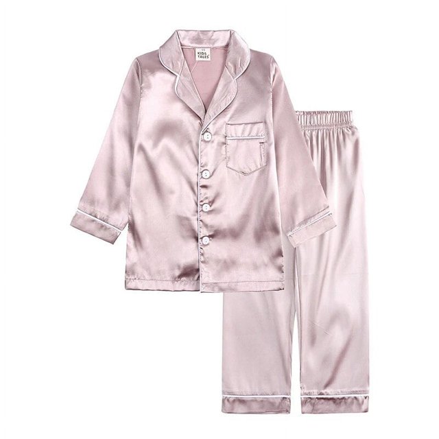 Pijamas de satén de seda para niños, ropa sólida para niño y niña, traje de salón, ropa de dormir bonita para adolescentes, pijamas de Navidad para familia, 2023