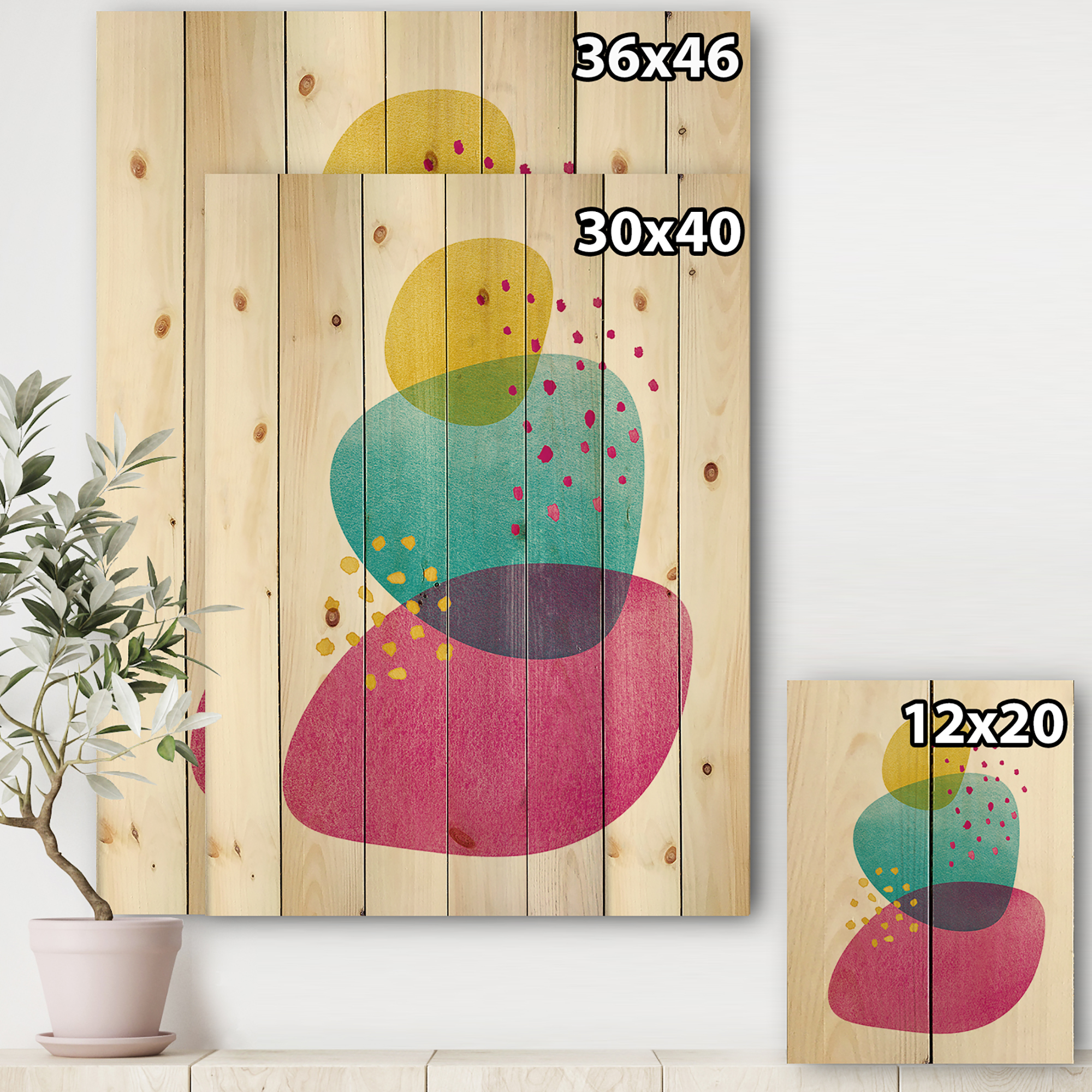 Designart 'Minimal Spots Balance IV' Mid-Century Modern Print on Natural Pine Wood