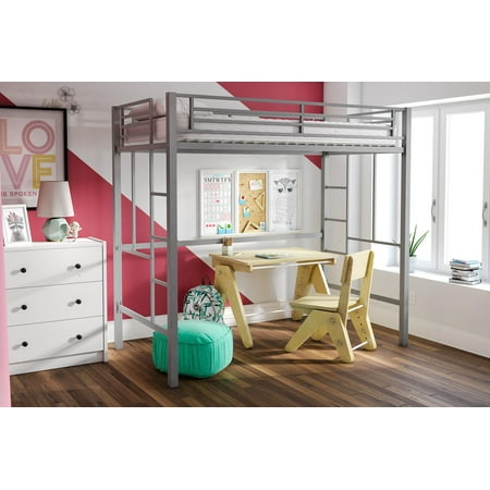 Your Zone Brittain Twin Metal Loft Bed, Silver