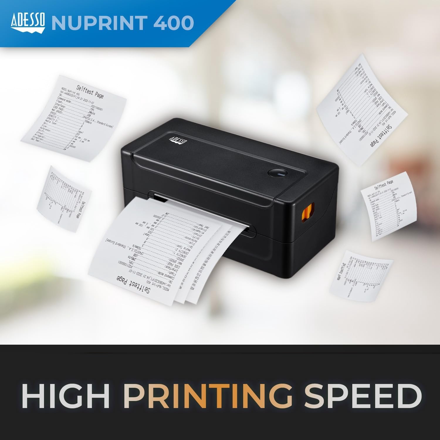 Adesso NuPrint 400 USB Thermal Shipping Label Printer  4x6 Thermal Paper, Label Printing, 1D & 2D Barcode Printing, Easy Paper Loading, Auto Paper Recognition