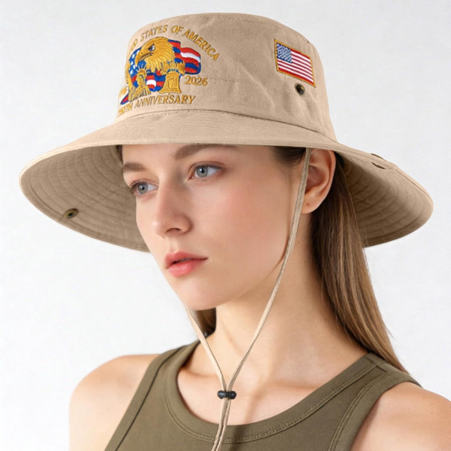 250 Anniversary USA Hat, 4th of July Patriotic Retro Adjustable Wide Brim Boonie Hat, Men & Women Top Bucket Hats