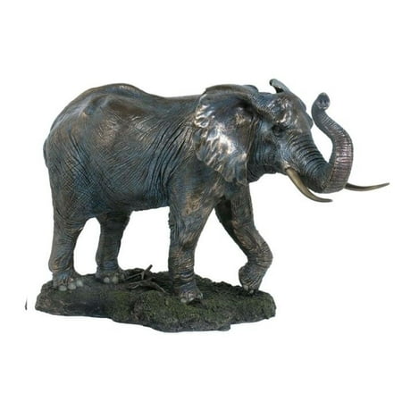 Highland Bronze Collectibles - 12.25 Inch Animal Figure Elephant wRaised Trunk Collectible Display