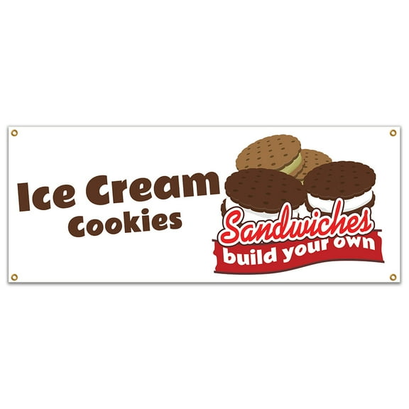 Ice Cream Sandwiches Banner 18" X 48" Heavy Duty 13 Oz Vinyl Banners with Grommets Single Sided