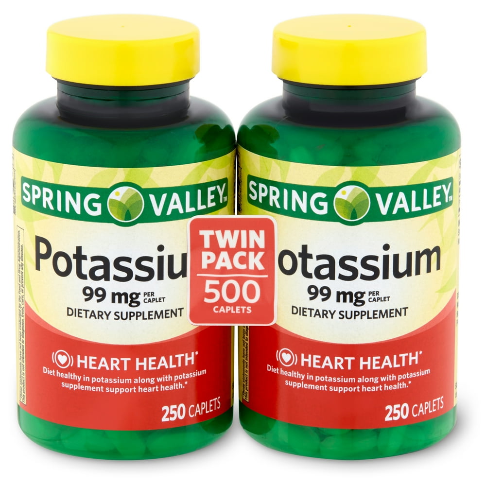 Spring Valley Potassium Caplets, 99 mg, 250 Ct, 2 Pack