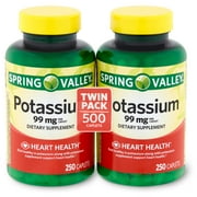 Spring Valley Potassium Heart Health Dietary Supplement Caplets Twin Pack, 99 mg, 500 Count
