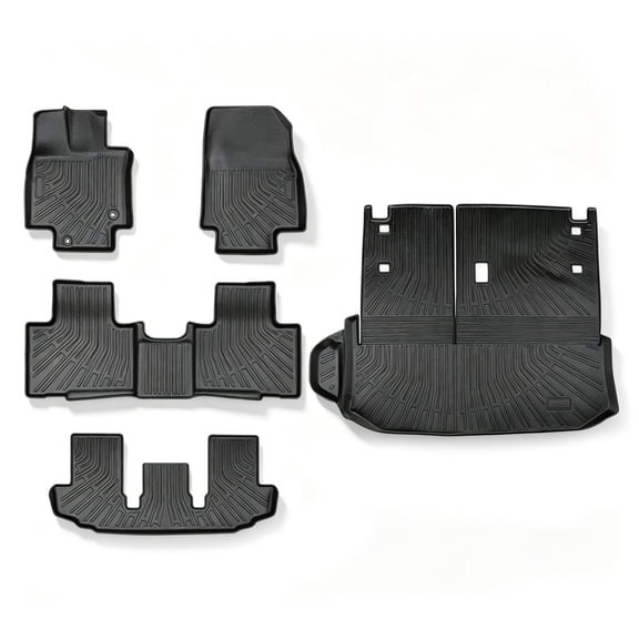 Kimllier TPE Floor Mats & Cargo Liner Backrest Mat 5Pcs Replacement for Toyota Highlander 7-Seat 2020-2026 All Weather Black