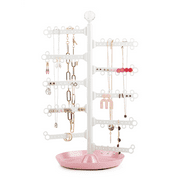 All Hung Up 10-Tier 15" Jewelry Organizer Stand, 100 Hole Earring Organizer, Necklace Organizer, Bracelet Holder, Ring Holder, Jewelry Tree with Rotating Branches, Pink