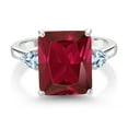 thumbnail image 2 of Gem Stone King 6.04 Ct Octagon Red Created Ruby Sky Blue Aquamarine 925 Sterling Silver 3-Stone Women Engagement Ring (Size 7), 2 of 3