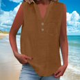 thumbnail image 2 of Summer Tops for Women 2026 Trendy Sleeveless Cotton Linen Shirt Casual Button v Neck Tunic Blouses Outfits, 2 of 7