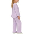 thumbnail image 4 of FRSASU Girls Summer 2 Piece Outfits Long Sleeve Loose Lace Blouse and Long Pants Matching Sets for 3-15 Years Purple, 4 of 8