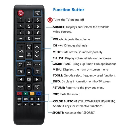 BN59-01199F Replacement Remote Compatible with Samsung TV UN50J6200AFXZA UN50J6200AF UN50J520DFXZA UN50J520DAFXZA UN50J520DAF