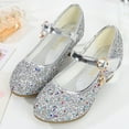 thumbnail image 4 of POIUYTR Girls' Glitter Mary Jane Sandals - Leather Strappy Heels with Ankle Strap & Air-Cushioned Sole for Flower Girl Summer Weddings, 4 of 6