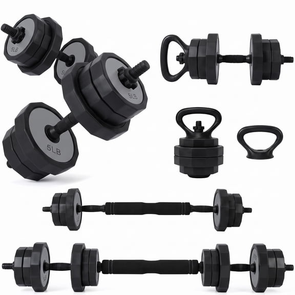 3-in-1 Adjustable Dumbbell Set with Connector for Home Gym - Dumbbells/Kettlebell/Barbell Connector - Free Weights for Men & Women Strength Training, 45 lb - Black