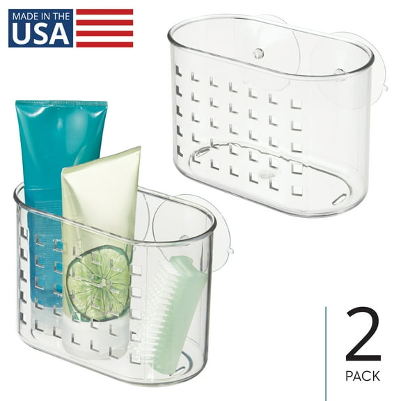 iDesign Small Suction Shower Basket for Bathroom Storage - Set of 2 - Clear - Made in USA