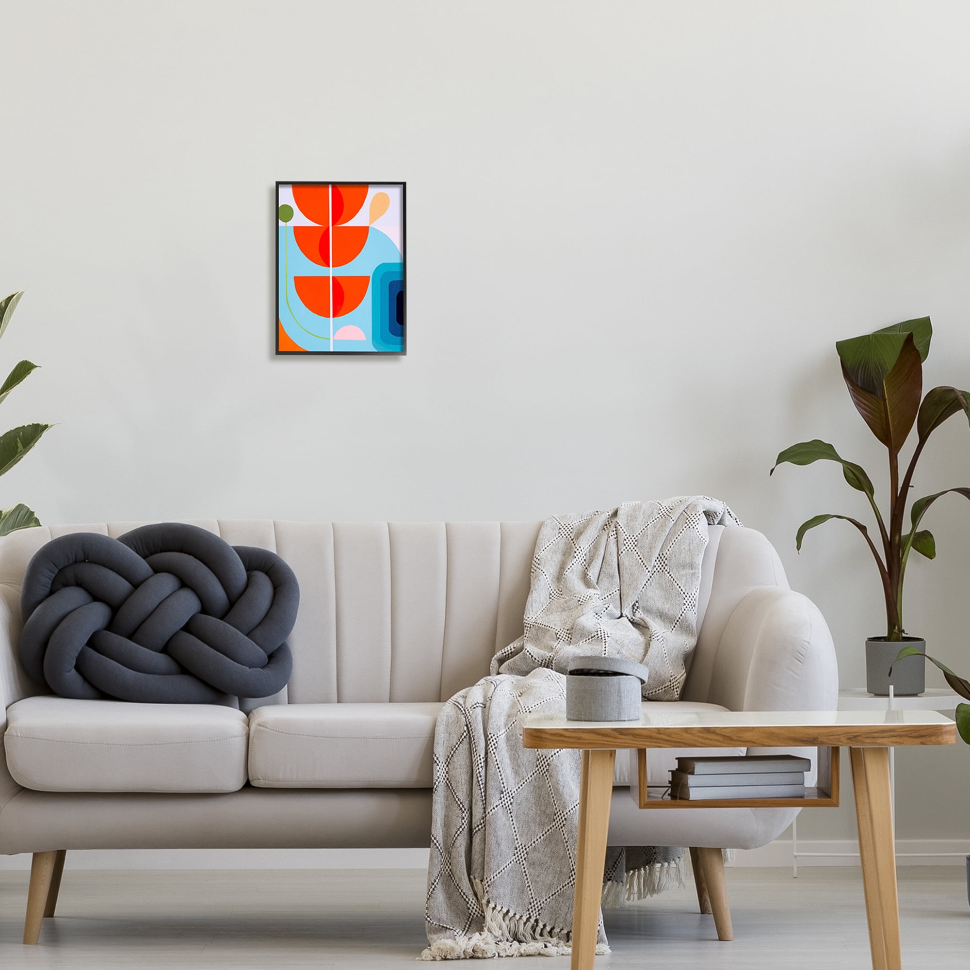 Stupell Industries Red & Blue Modern Shapes Abstract Painting Black Framed Art Print Wall Art, 11 x 14