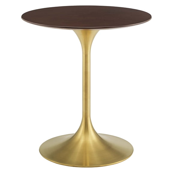 Dining Table, Round, Wood, Gold Dark Brown Brown Walnut, Modern Contemporary Urban Design, Kitchen Room Cafe Bistro Restaurant Hospitality